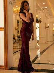 V Neck Sequin Prom Maxi Dress
