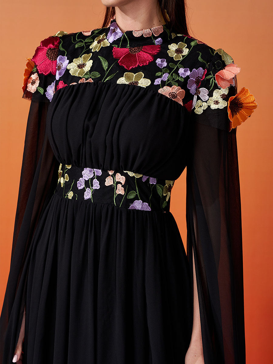 Stand Collar Embodied Tulle Dress