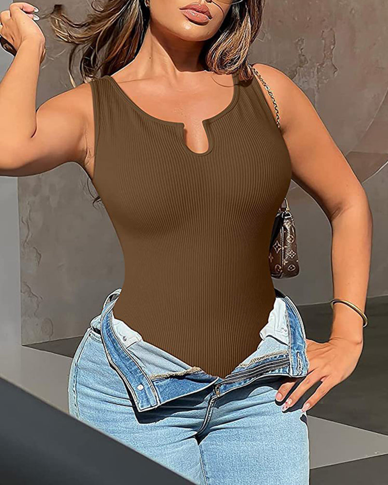 Ribbed Sleeveless Tank Bodysuit