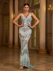 Mermaid Spaghetti Sequin Evening Dress