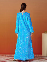 V-neck Long Sleeve Sequin Split Dress