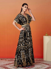 Short Sleeve A-Line Sequin Maxi Dress