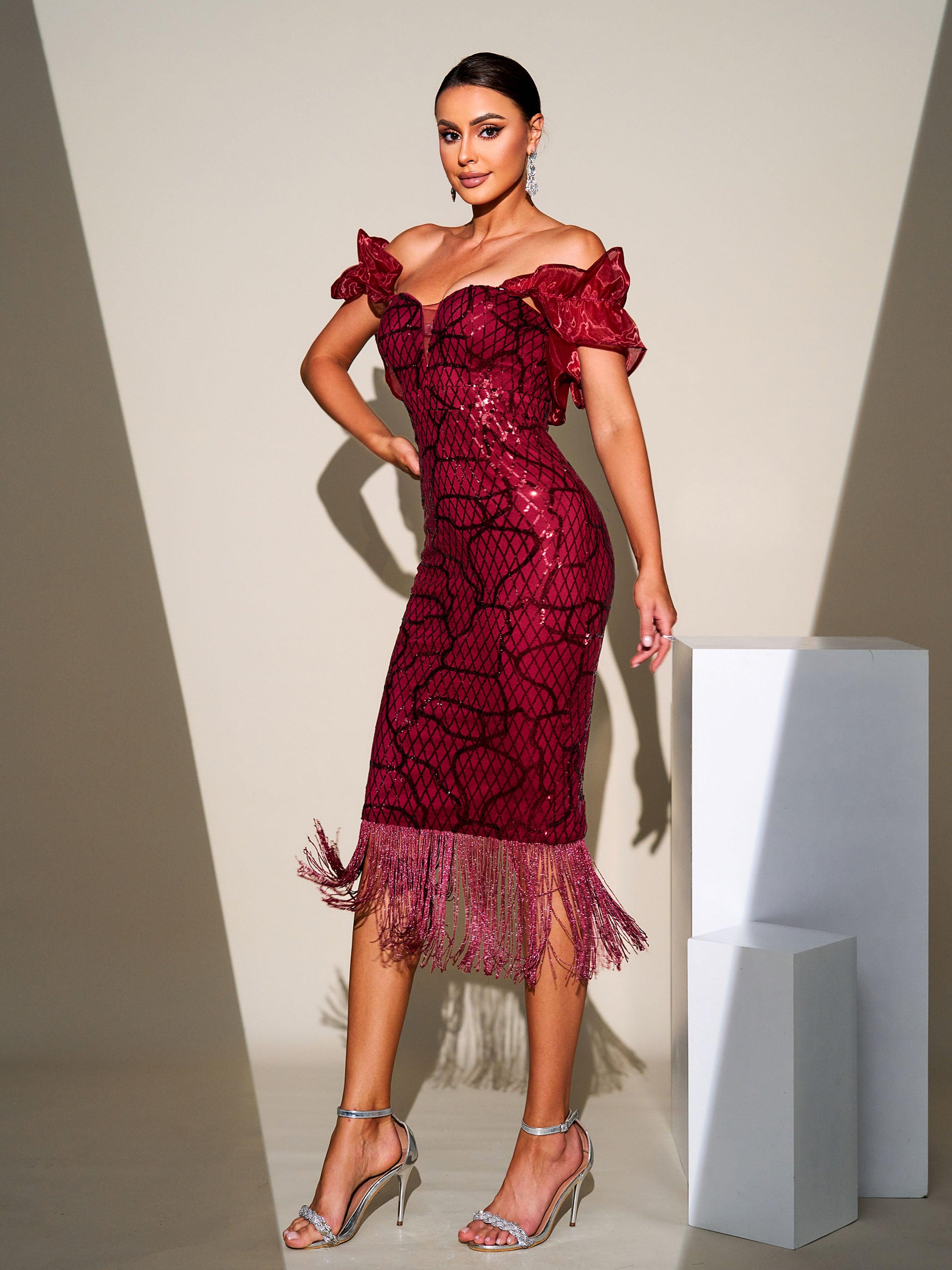Tassel Midi Sequin Dress