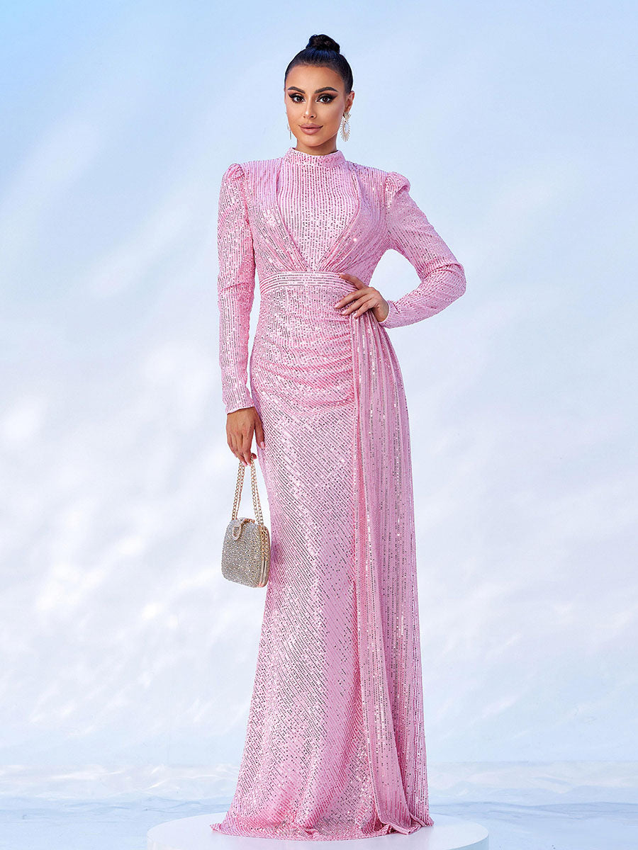 Full Cover Draped Sequin Dress