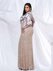 Plus Size Long Sleeve Split Maxi Dress