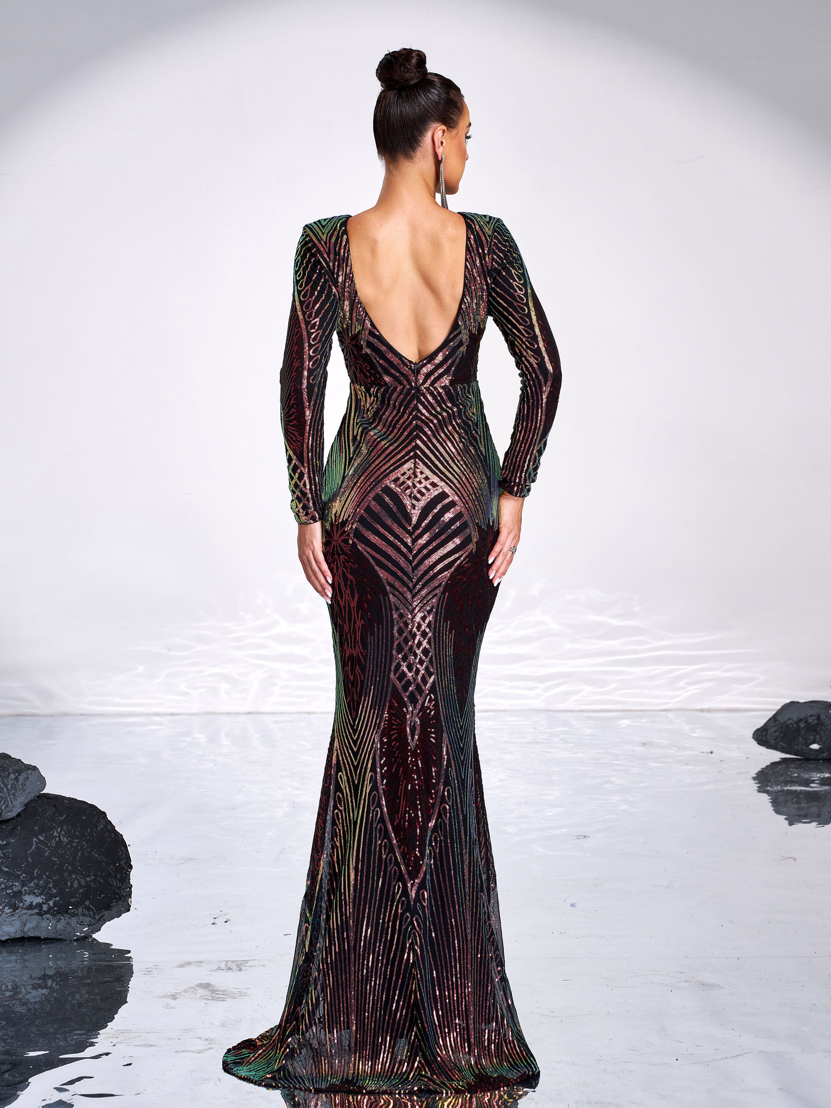 Graphic Sequin Mermaid Fromal Dress