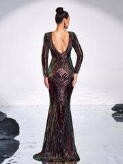 Graphic Sequin Mermaid Fromal Dress
