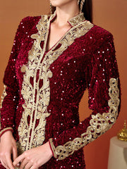 Long Sleeve A-Line Sequin Maxi Dress