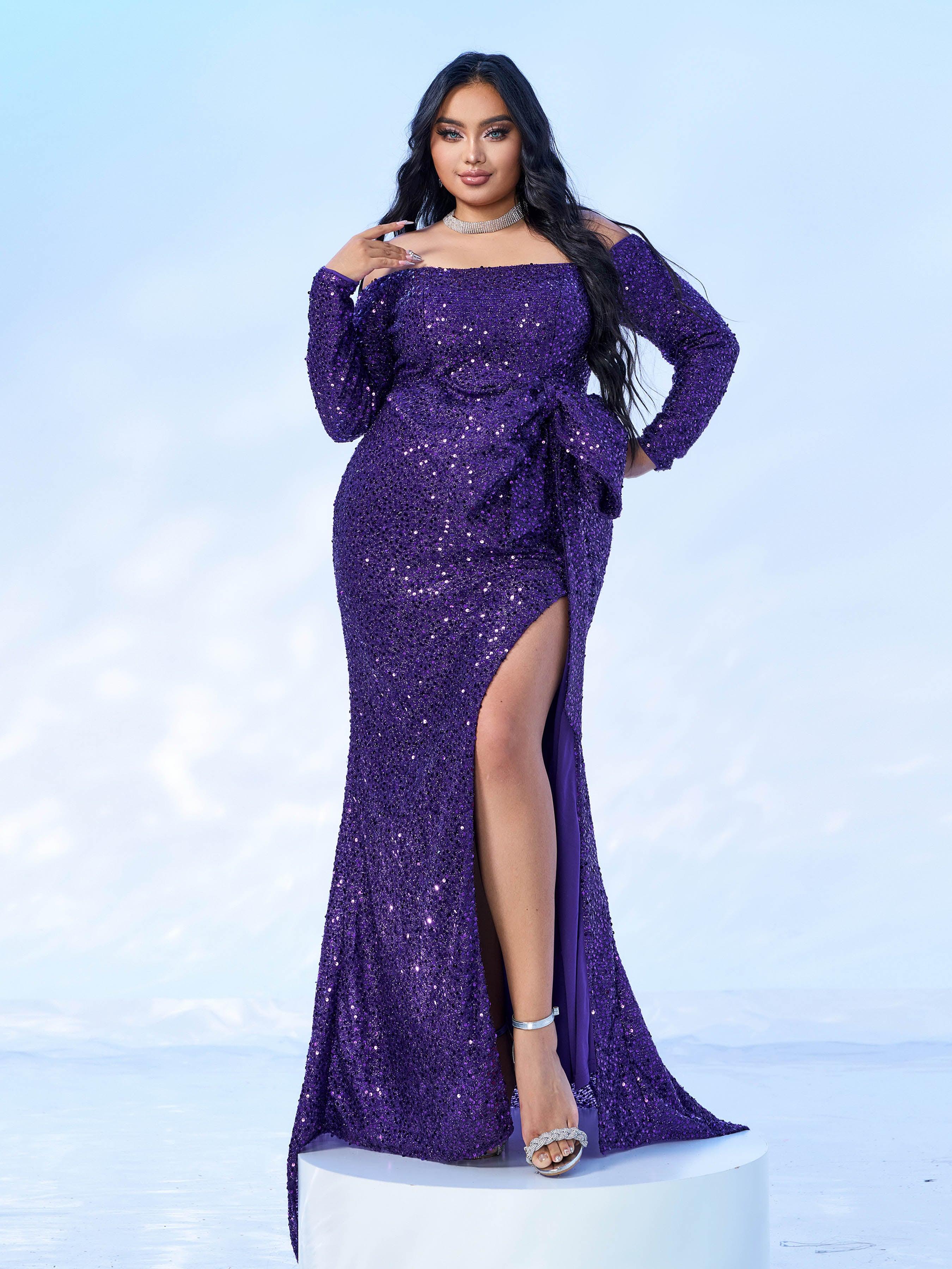 Plus Size Bow Knot Split Formal Dress