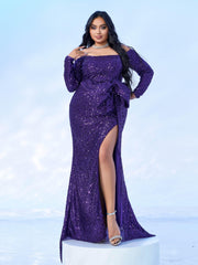 Plus Size Bow Knot Split Formal Dress