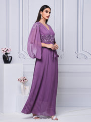 V-neck Panel Embodied Fold A-line Dress