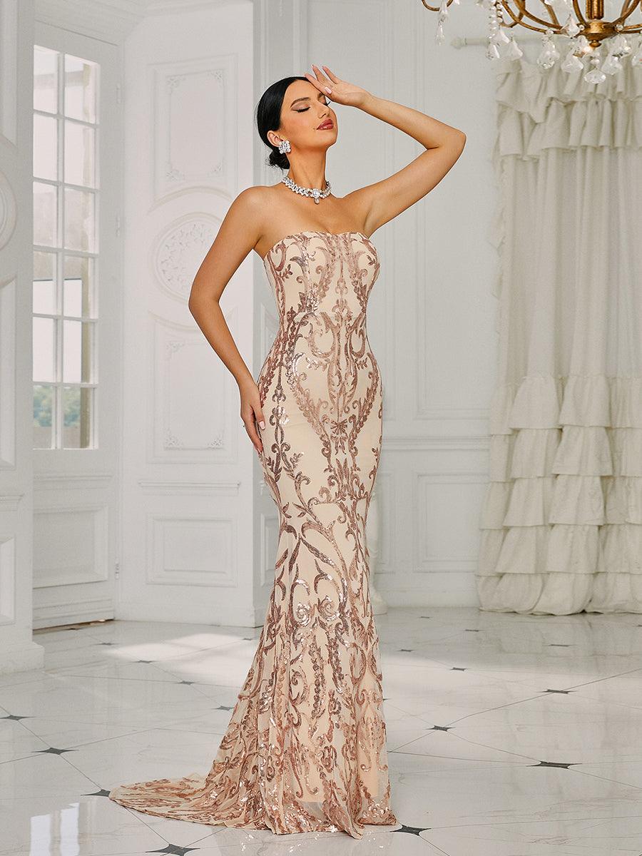 Strapless Mermaid Sequin Maxi Dress