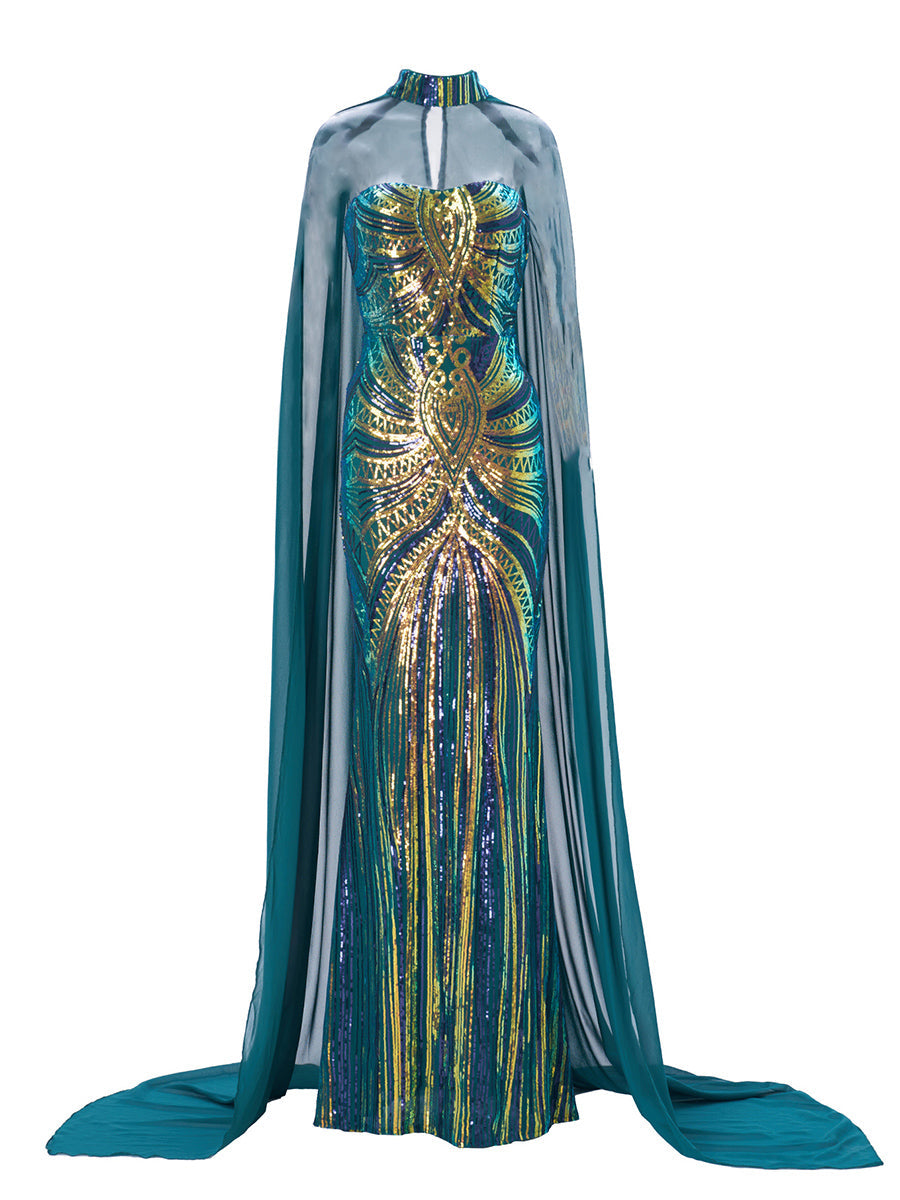 Cape Tube Top Sequin Dress Two Piece Set