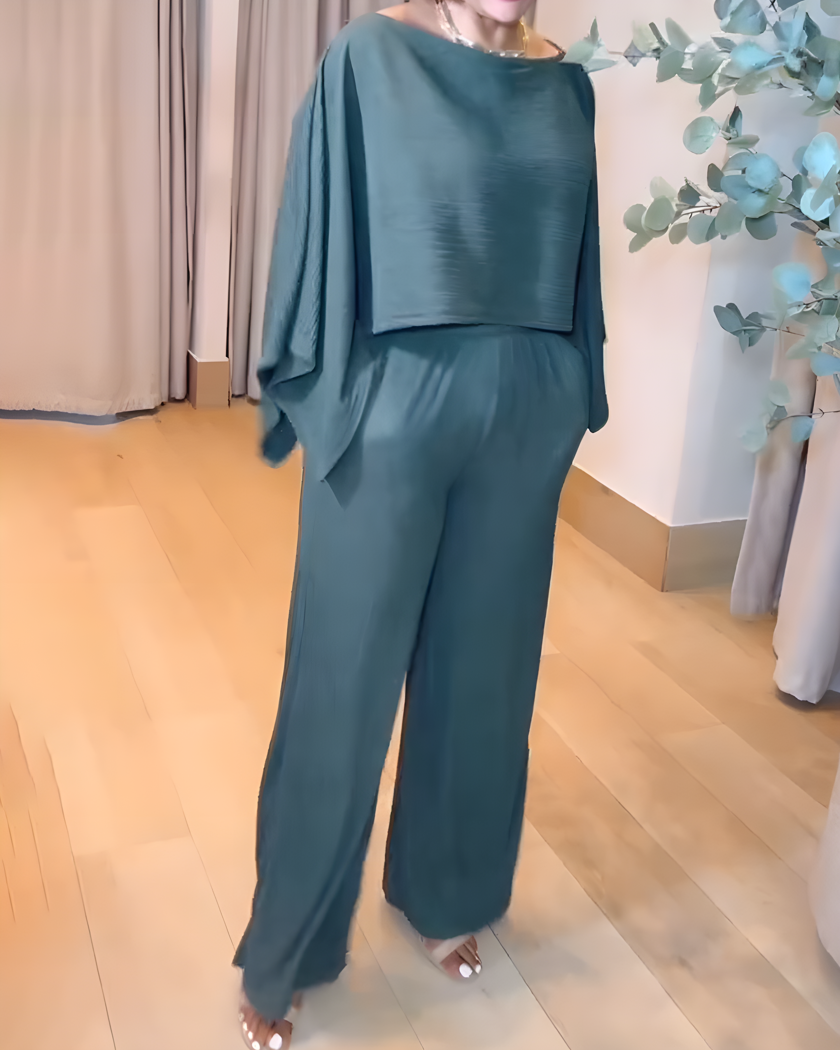 Off-Shoulder Top Wide-Leg Pants Casual Set