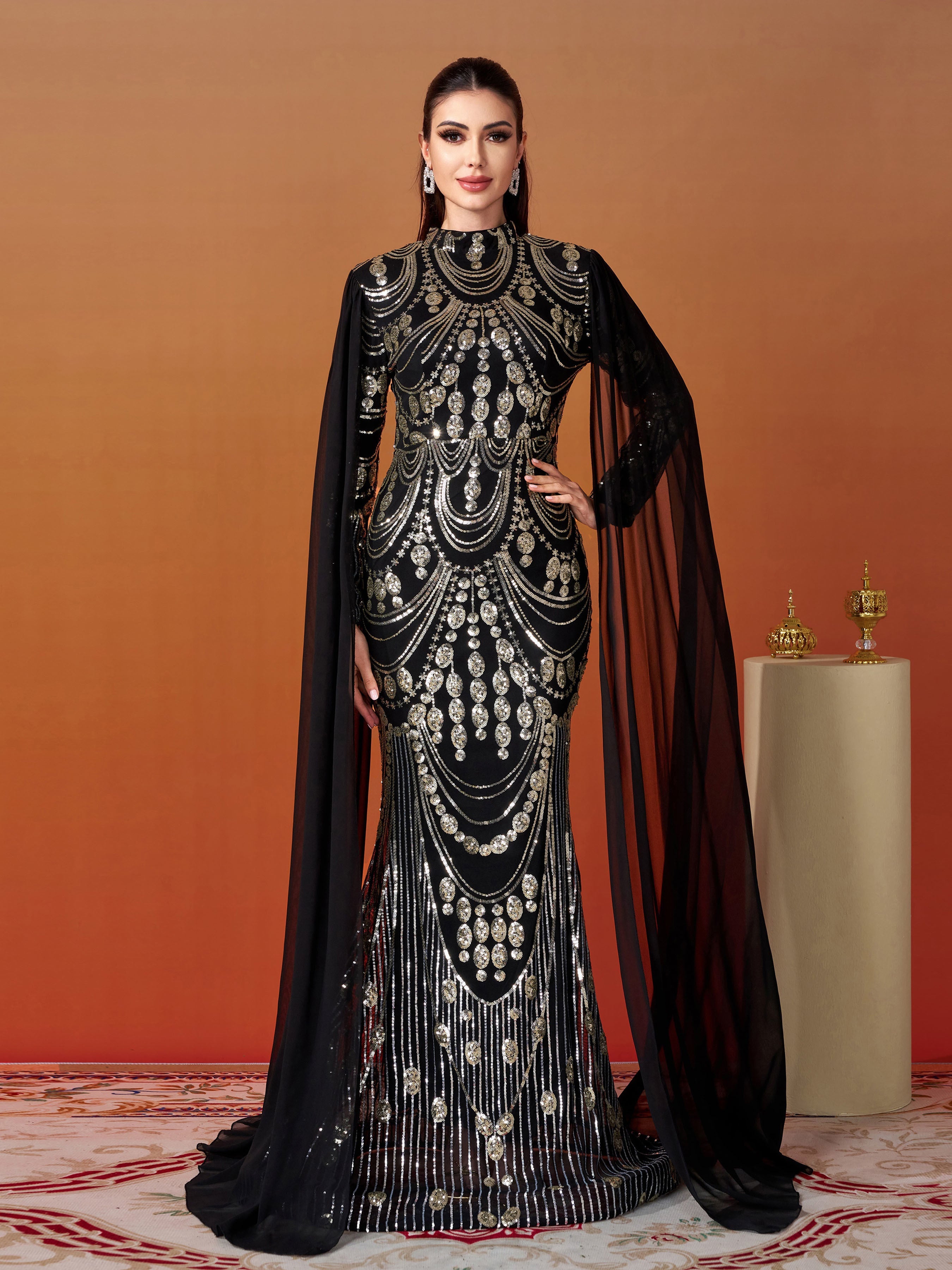 Stand Collar Full Cover Formal Dress