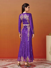 Long Sleeve Purple Sequin Dress