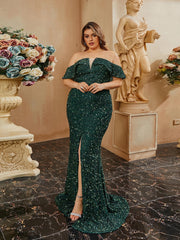 Plus Off Shoulder Split Mermaid Prom Dress