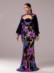 Plus Cutout Lantern Sleeve Mermaid Dress