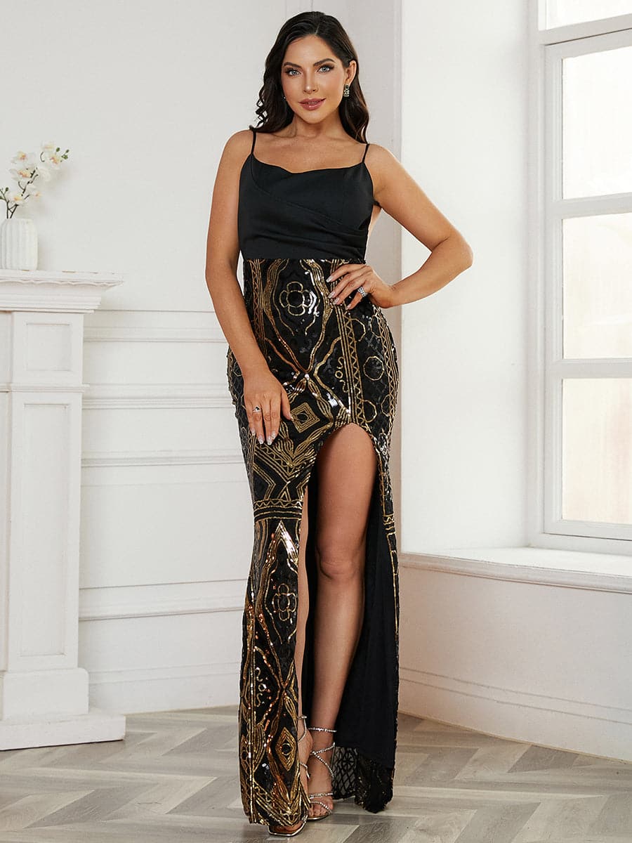 Open Back Split Black Prom Dress