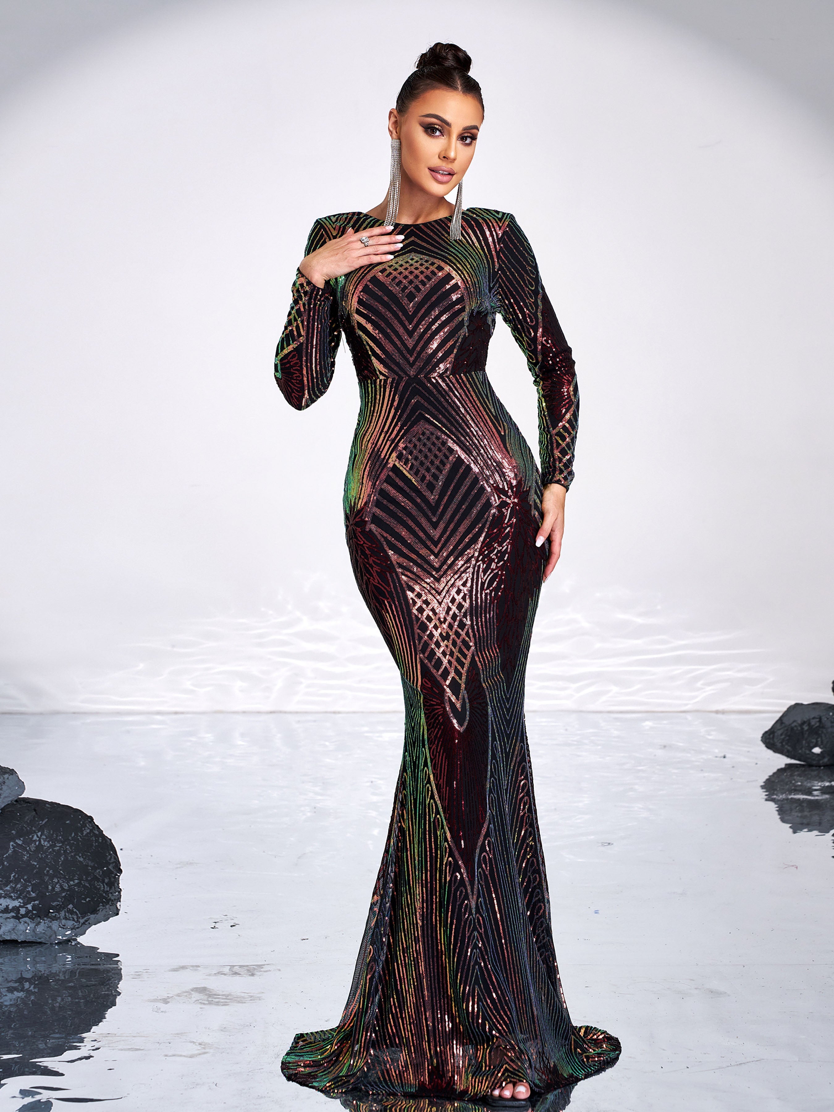 Graphic Sequin Mermaid Fromal Dress