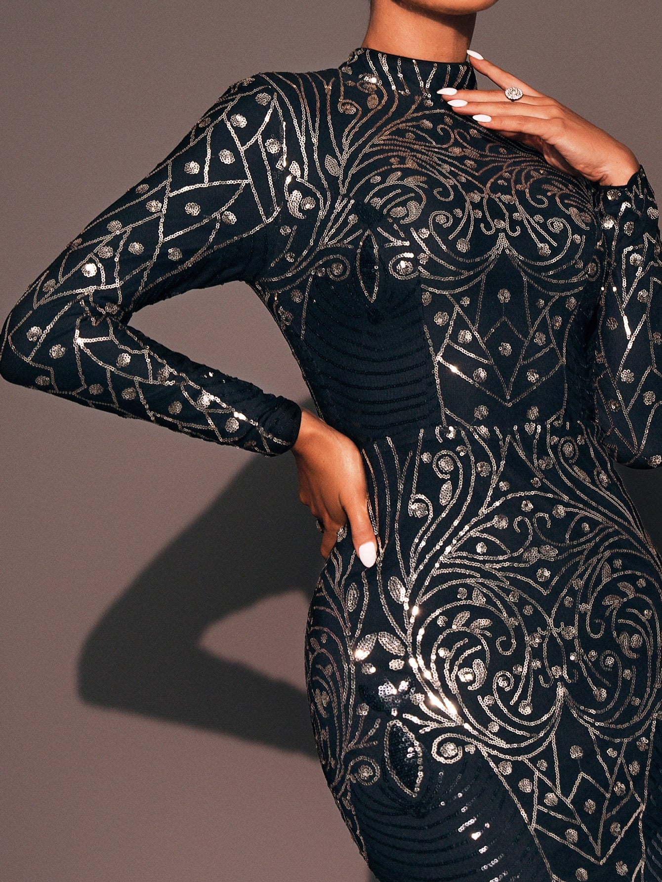 Mermaid Cutout Black Sequin Dress