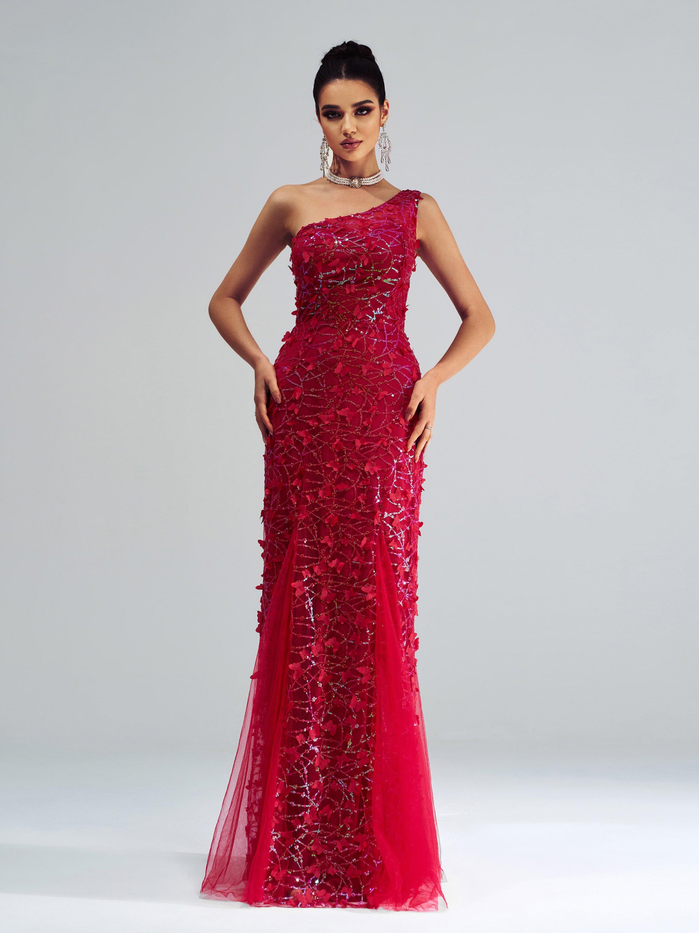 Butterfly Off Shoulder Sequin Mermaid Dress