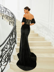 Off Shoulder Velvet Evening Dress