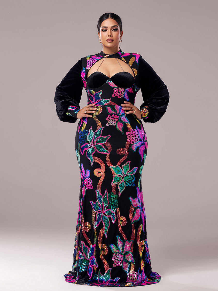 Cutout Lantern Sleeve Mermaid Dress