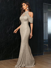 Cold Shoulder Mermaid Cutout Sequin Dress