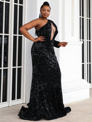 Missord Plus Cut Out Front One Shoulder Sequins Dress