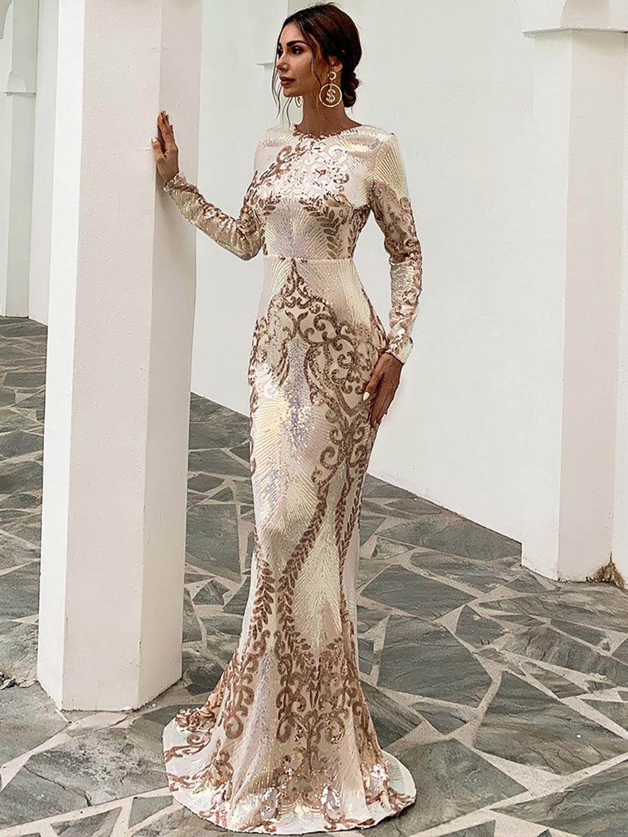 Graphic Sequin Mermaid Fromal Dress