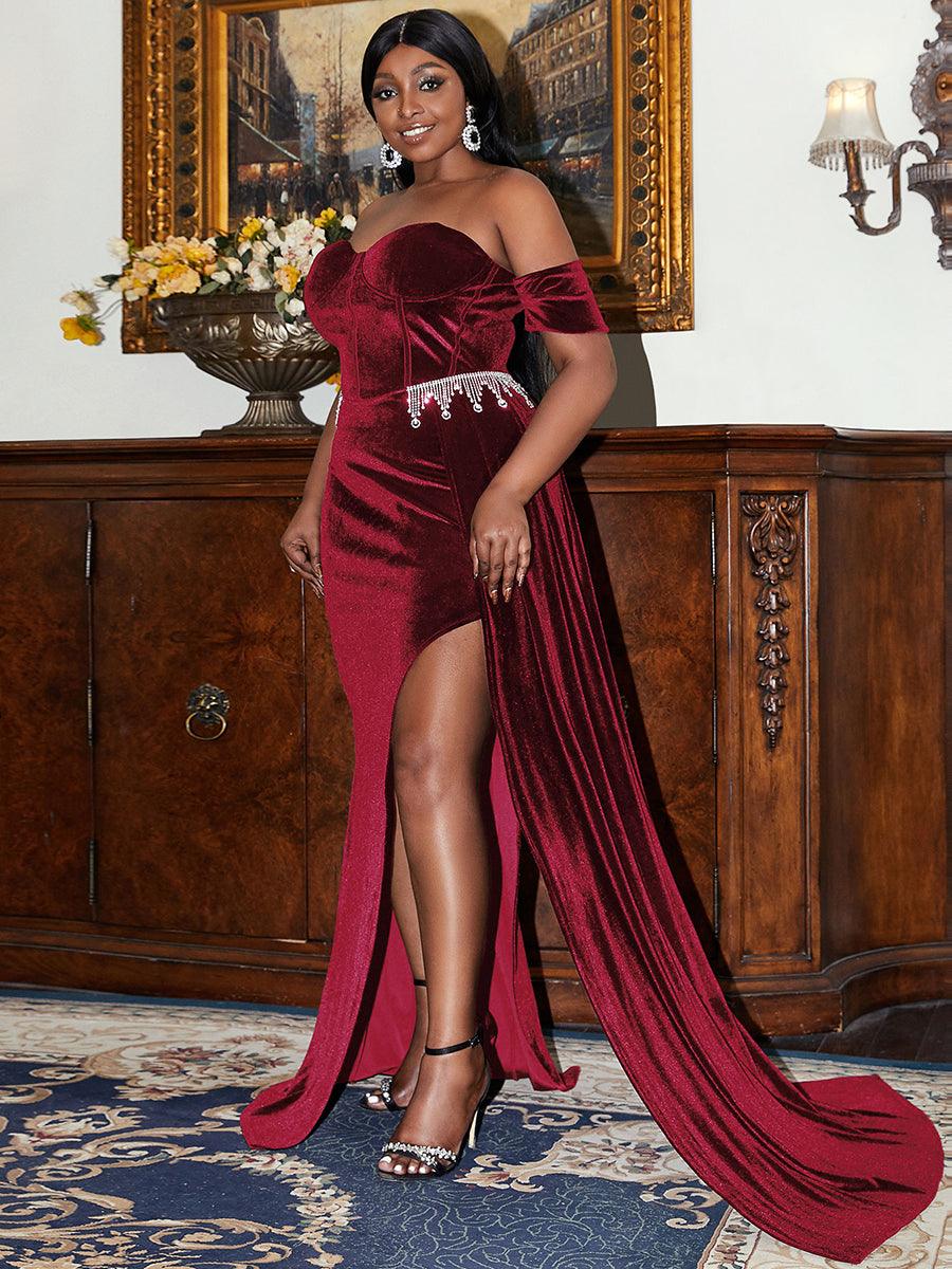 Plus Size Maxi Velvet Black Dress