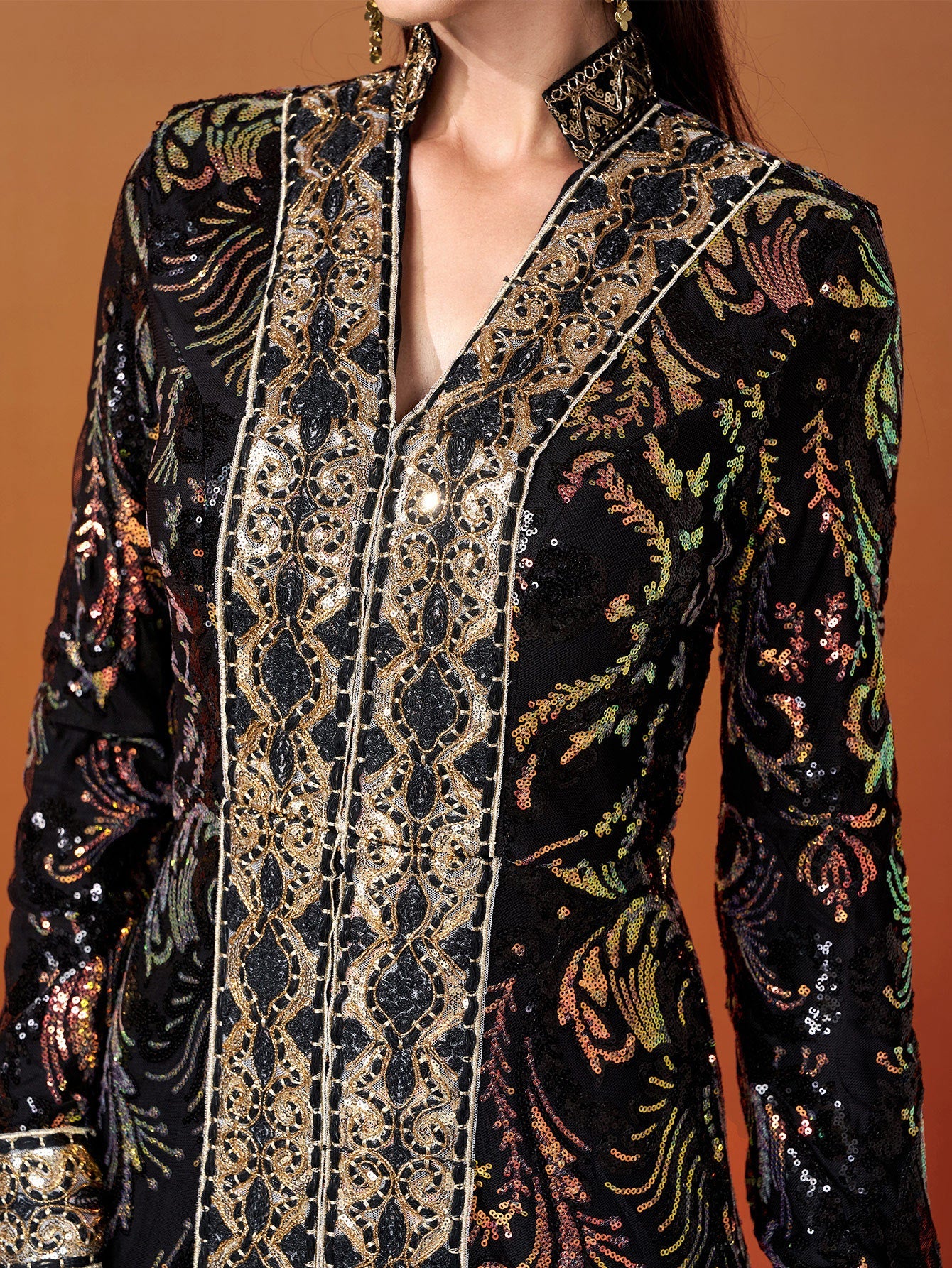 Vintage Sequin Split Black Maxi Dress