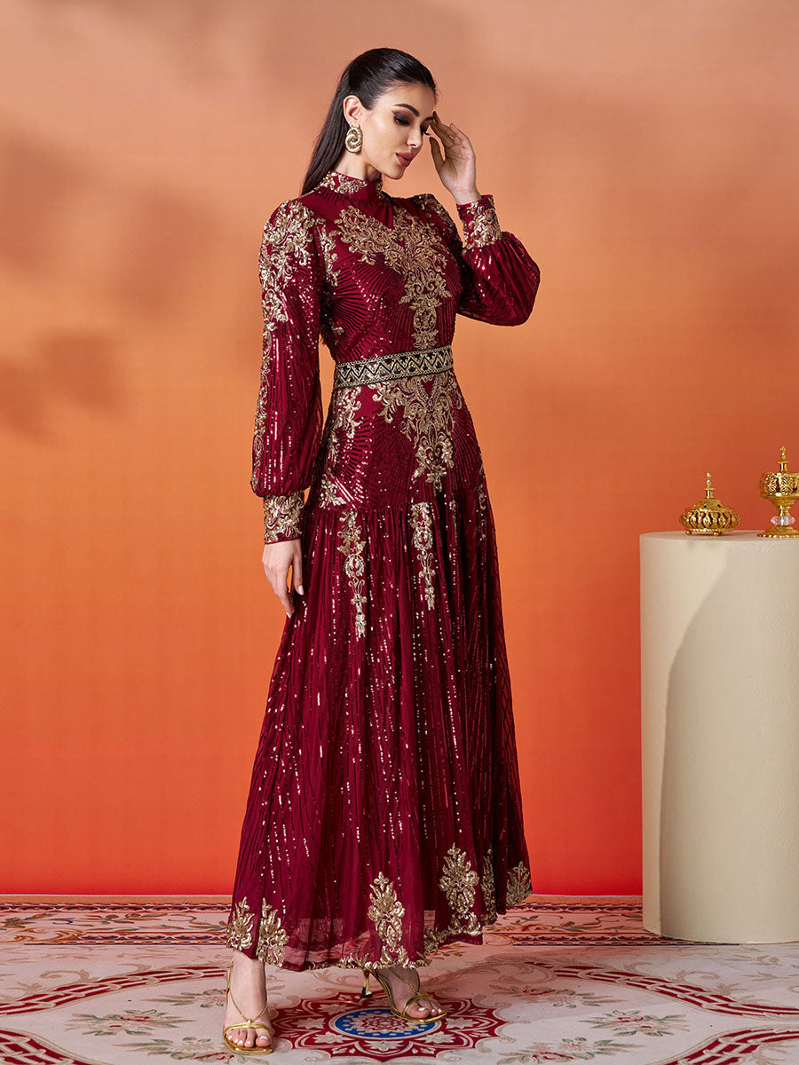 Lantern Sleeve Sequin Maxi Dress