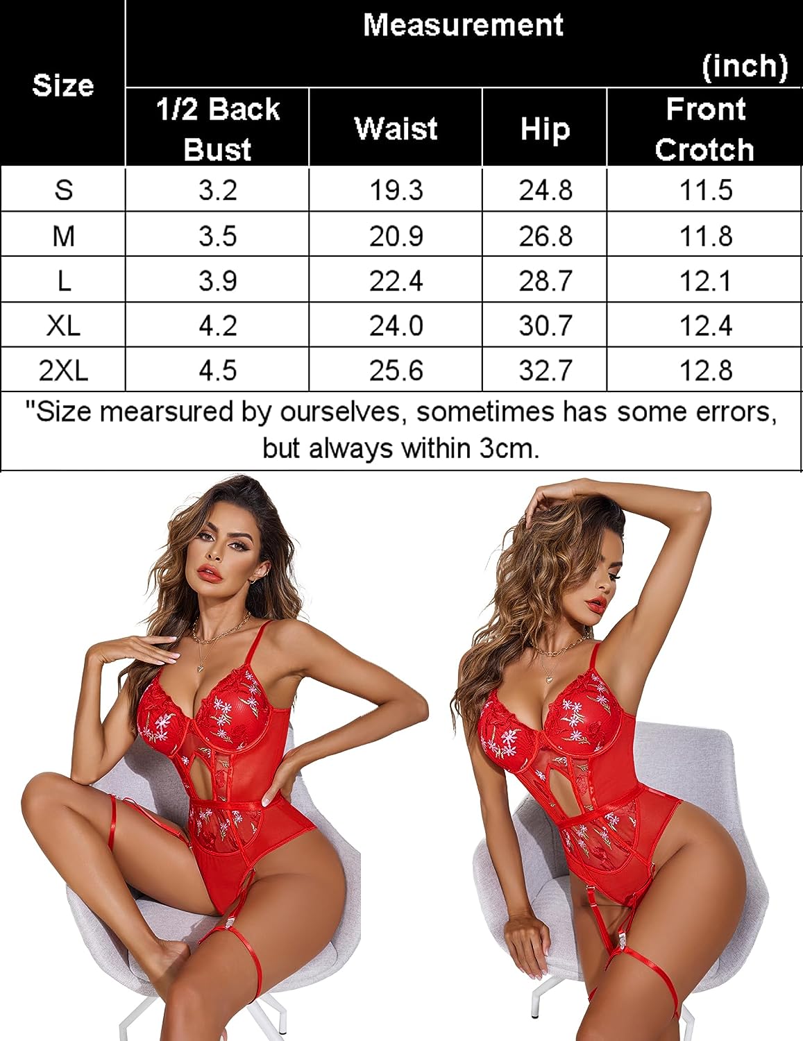 FEmbroidery Lace Up Bodysuit with Garter Belt
