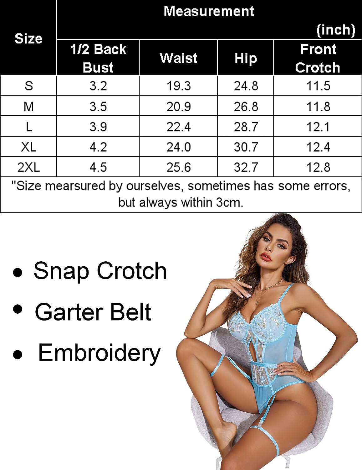 FEmbroidery Lace Up Bodysuit with Garter Belt