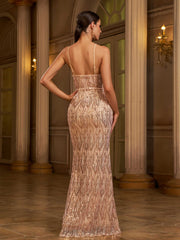 V-neck Sleeveless Sequin Maxi Dress