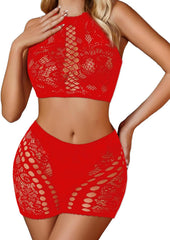 Fishnet Two Piece Crop Top and Shorts Set
