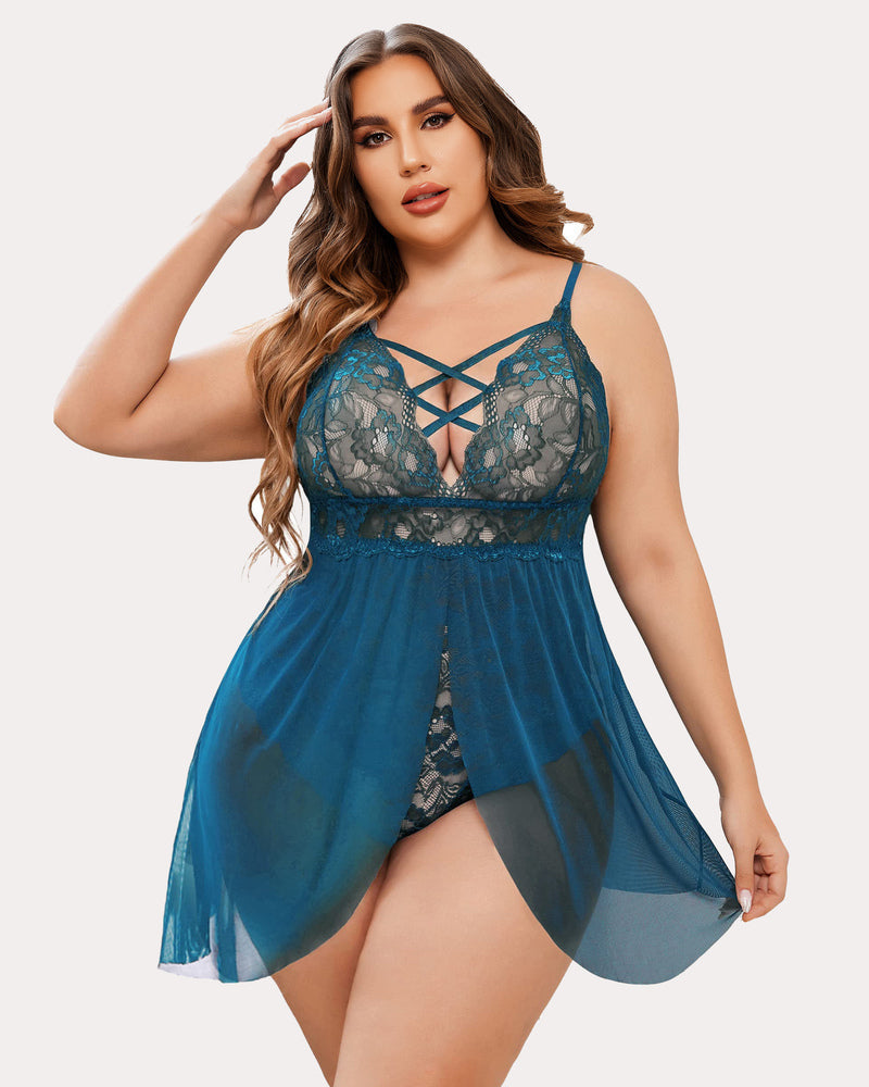 Plus Size Leopard Snap Crotch Babydoll