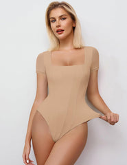 Square Neck Mesh Double Body Suit