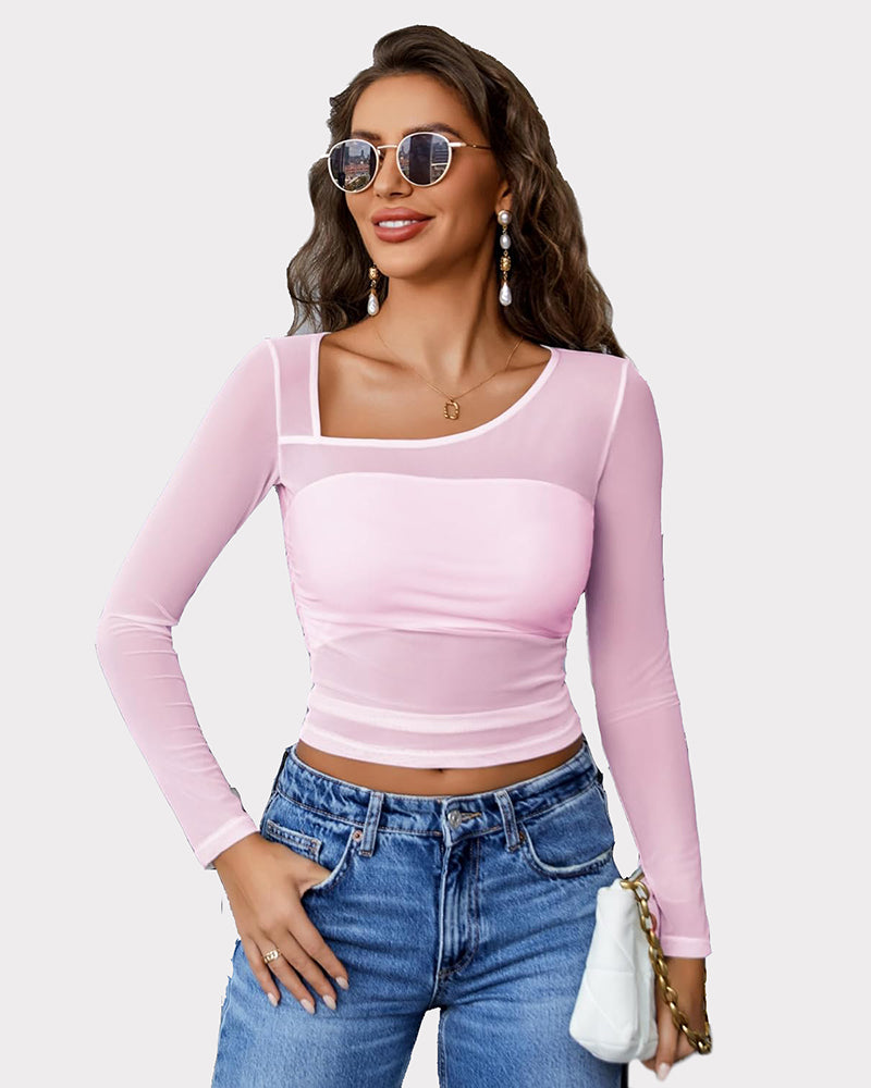 Asymmetrical Neck Sheer Crop Top