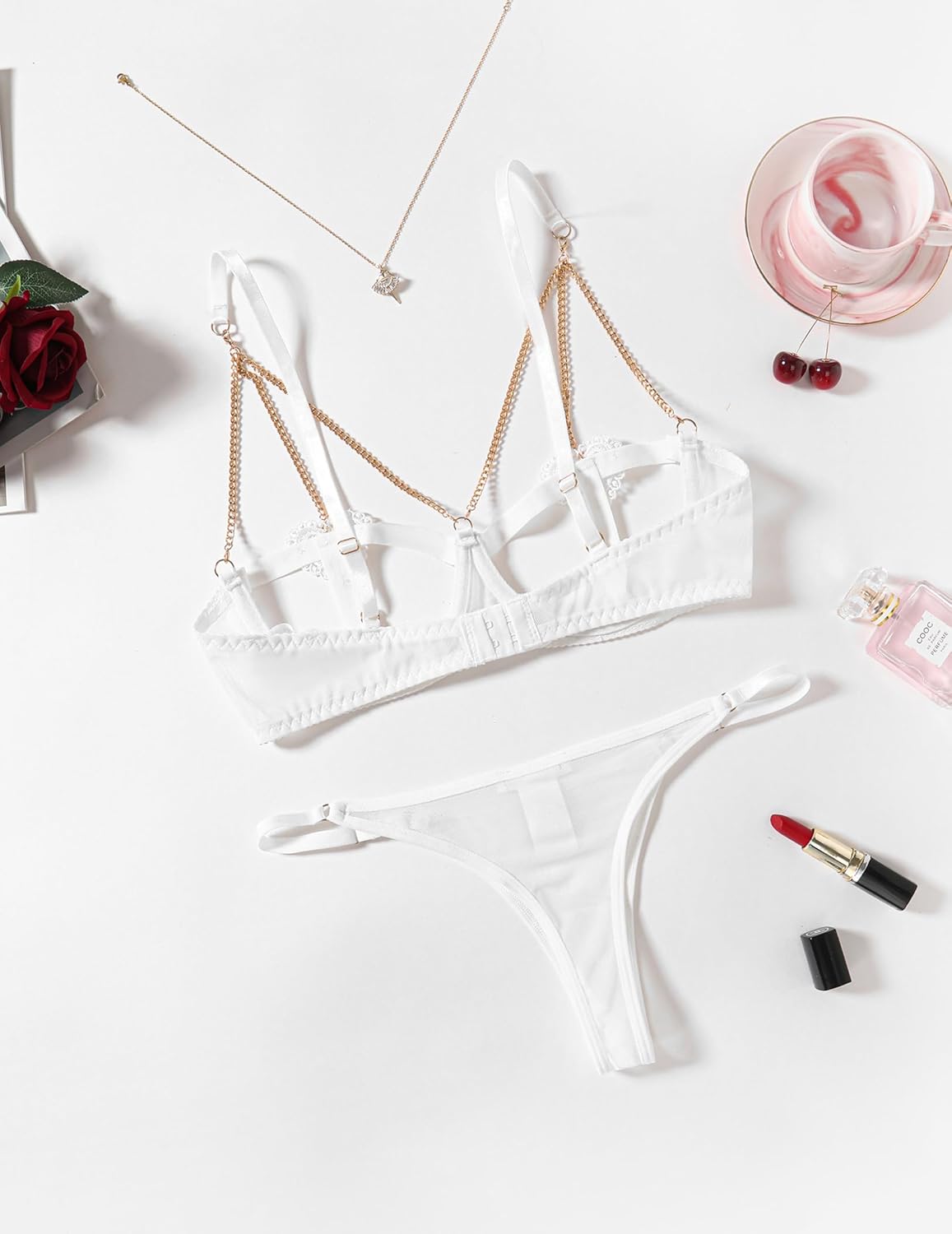 Chain Heart Cutout Bra and Panty Sets