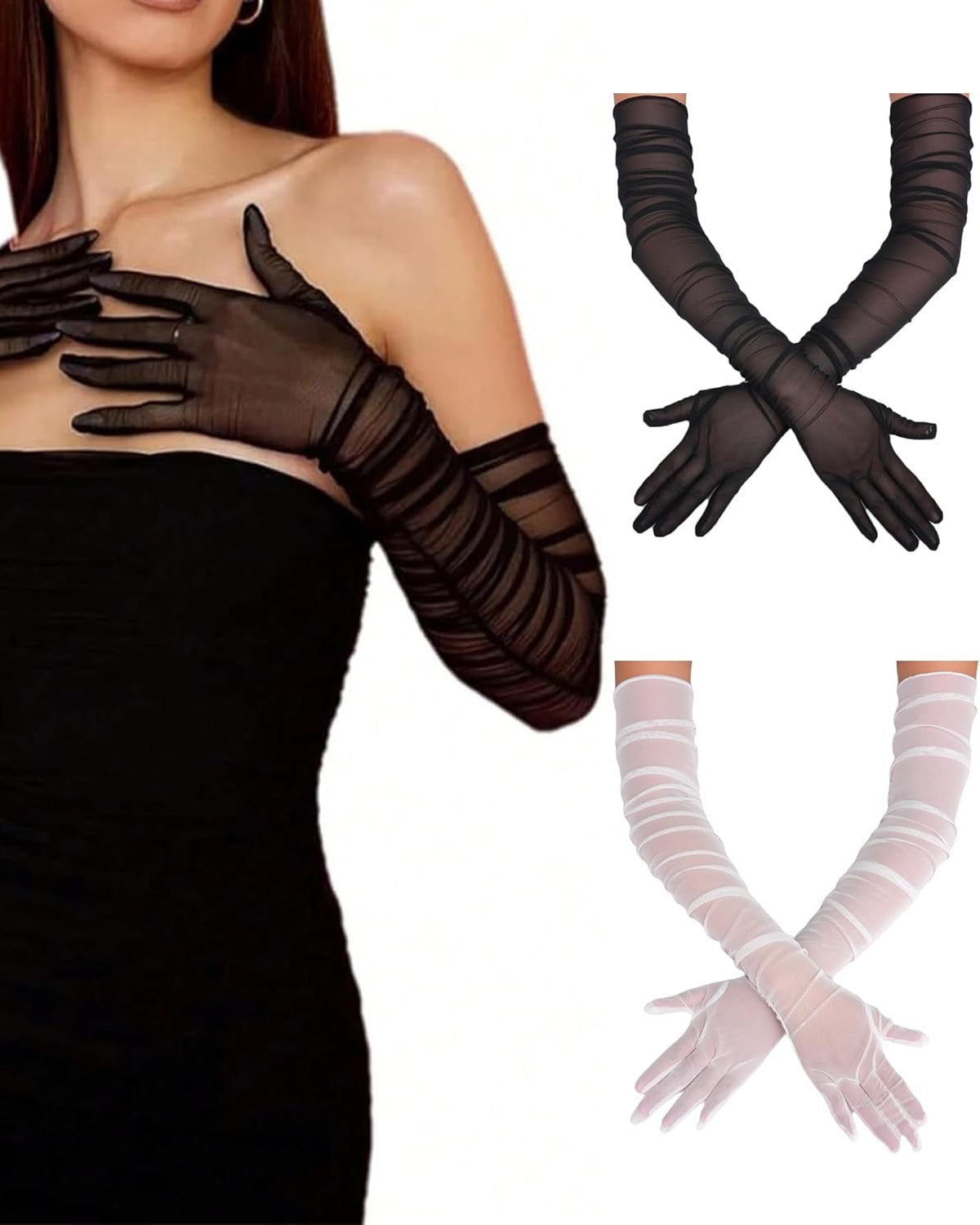 1920s Long Sheer Gloves Tulle Mesh Gloves