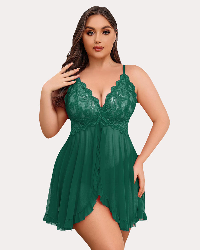 Plus Size Lace Open Front Babydoll