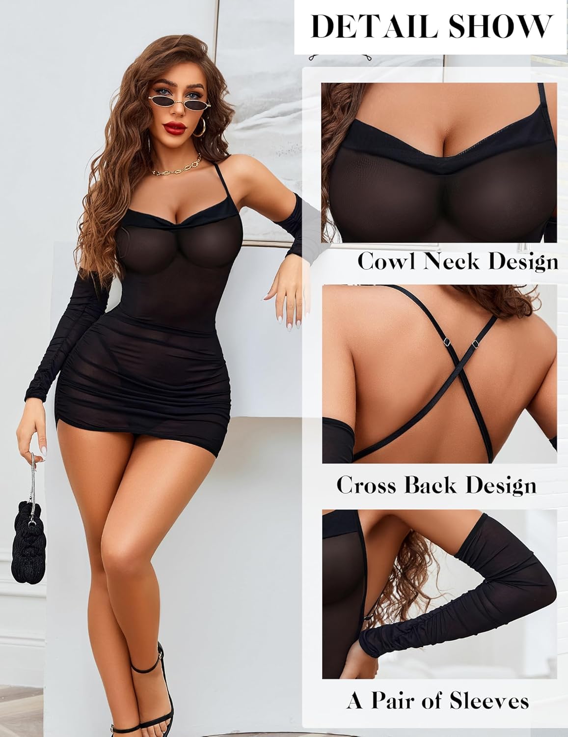 Sheer Mesh Lingerie Dress With Gloves Outfits