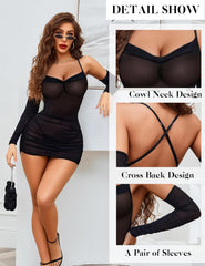 Sheer Mesh Lingerie Dress With Gloves Outfits