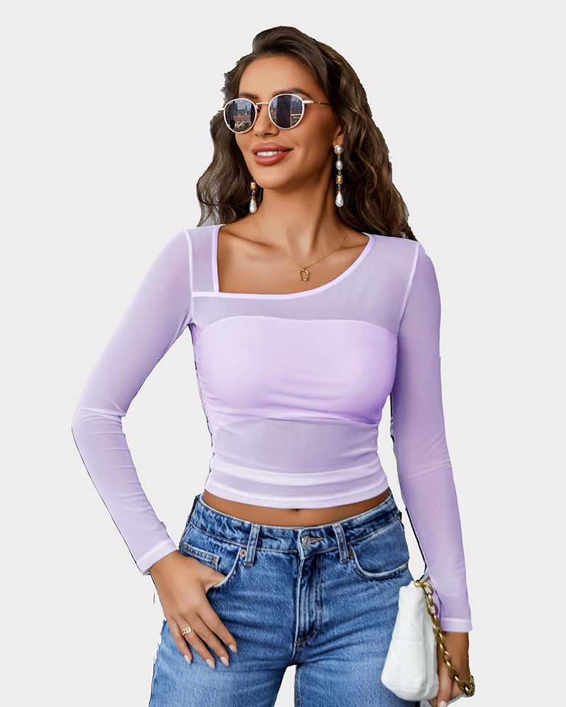 Asymmetrical Neck Sheer Crop Top