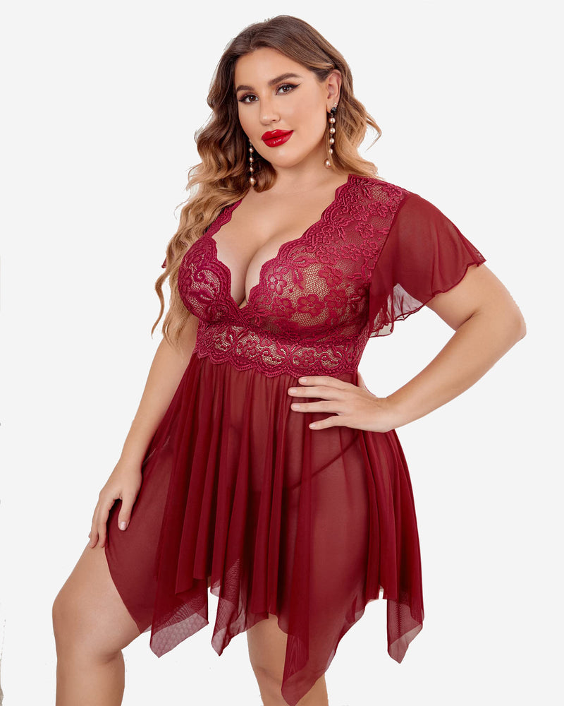 Plus Size Babydoll FLace Lingeries