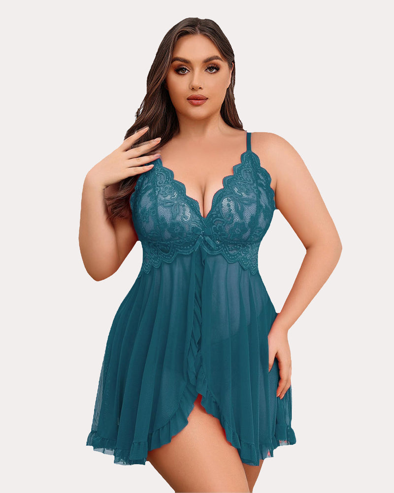 Plus Size Lace Open Front Babydoll