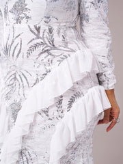 Plus Stand Collar Ruffled Irregular Hem Dress